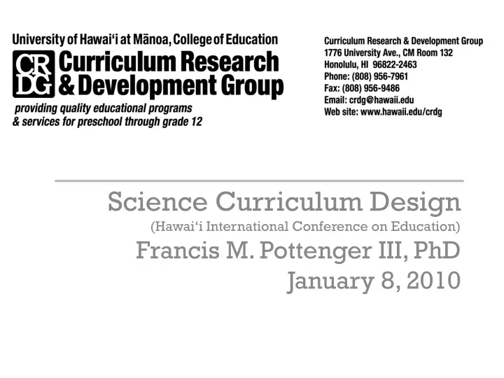 science curriculum design hawai i international