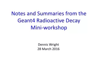Notes and Summaries from the  Geant4 Radioactive Decay  Mini-workshop
