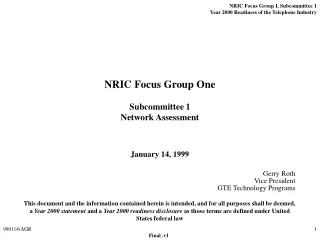 NRIC Focus Group One Subcommittee 1 Network Assessment