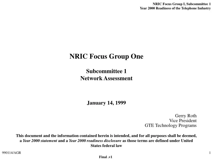 nric focus group one subcommittee 1 network assessment