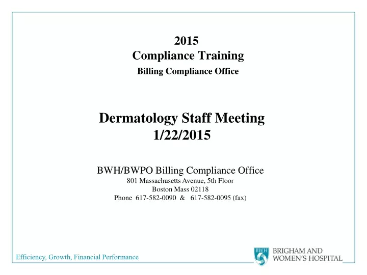 2015 compliance training billing compliance office