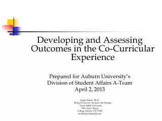 Developing and Assessing Outcomes in the Co-Curricular Experience