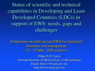 Filipe D. F. Lúcio National Institute of Meteorology of Mozambique  Email: flucio @inam.mz