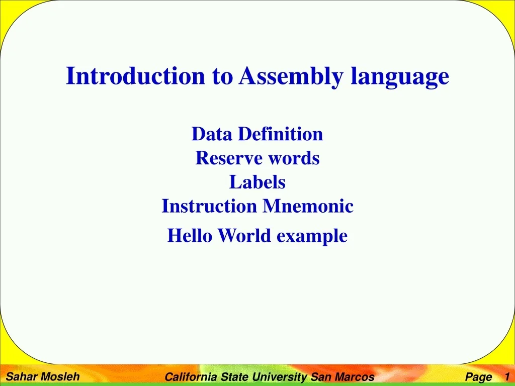 PPT - Introduction to Assembly language Data Definition Reserve words ...