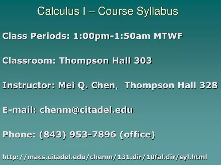 calculus i course syllabus