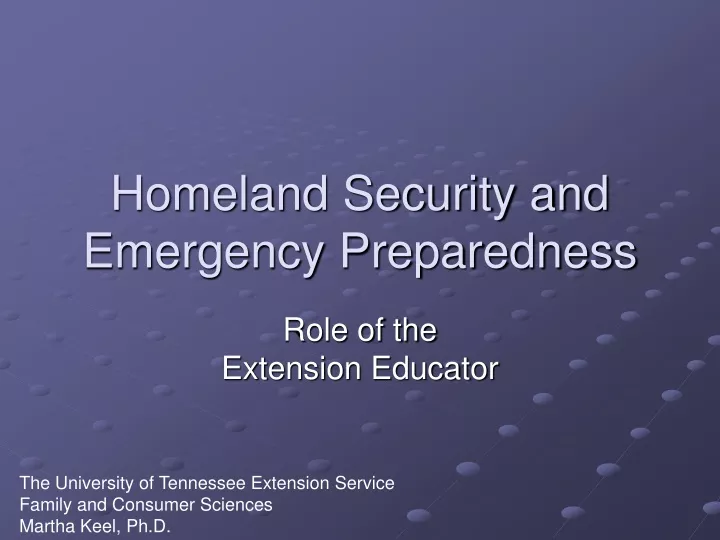 homeland security and emergency preparedness