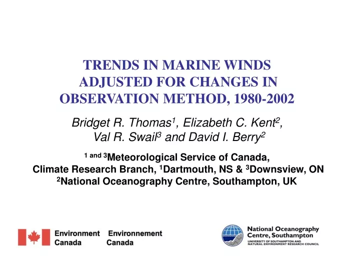 trends in marine winds adjusted for changes