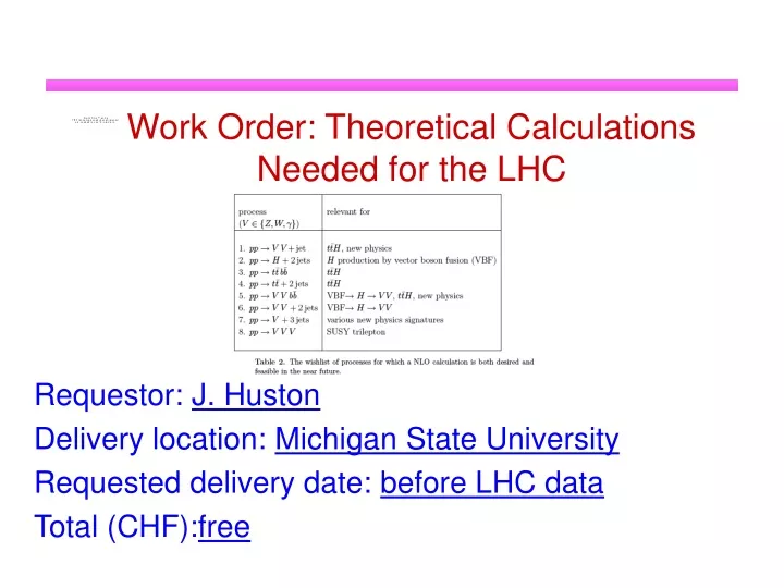 work order theoretical calculations needed for the lhc
