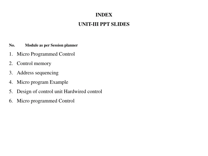index unit iii ppt slides