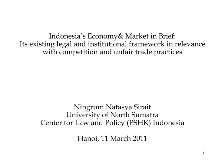 indonesia s economy m arket in brief its existing