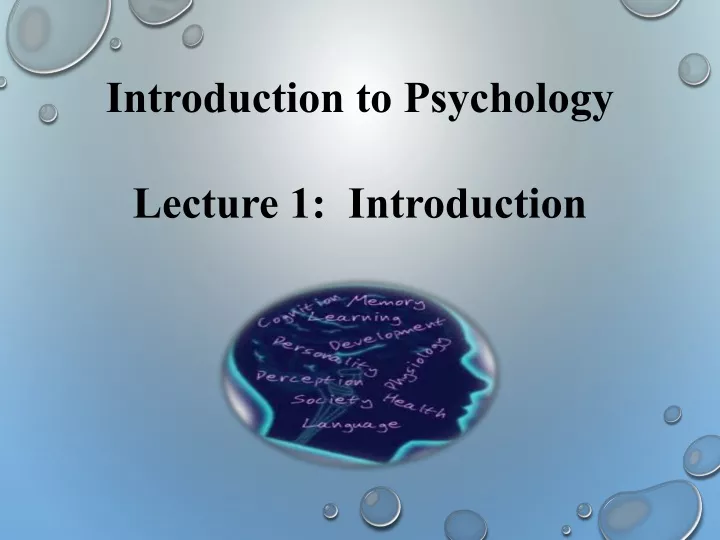 introduction to psychology lecture 1 introduction