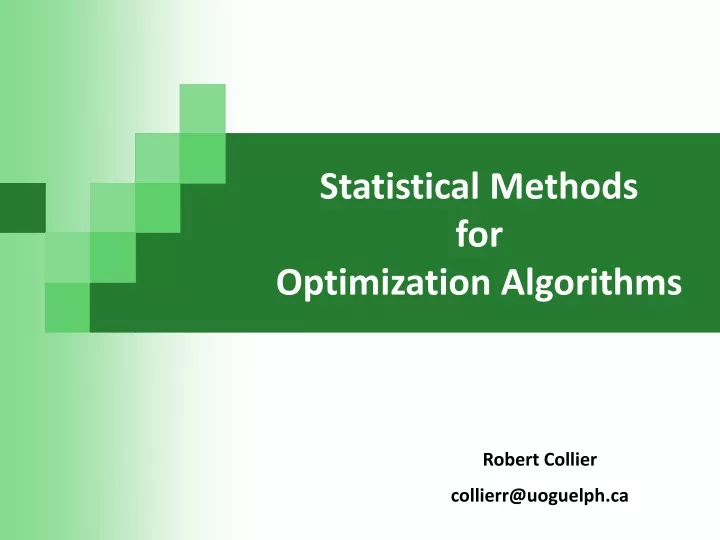 statistical methods for optimization algorithms