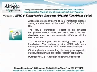 Products &gt;  MRC-5 Transfection Reagent (Diploid Fibroblast Cells)