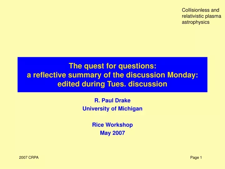 the quest for questions a reflective summary of the discussion monday edited during tues discussion