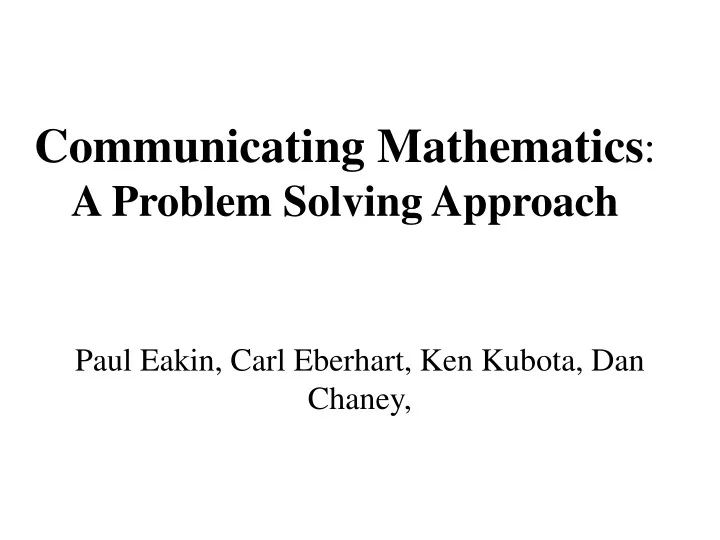 communicating mathematics a problem solving approach