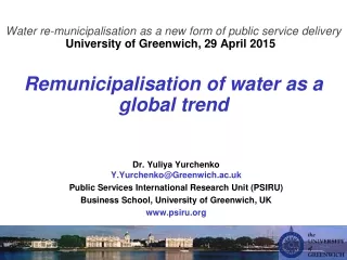 Dr. Yuliya Yurchenko Y.Yurchenko@Greenwich.ac.uk