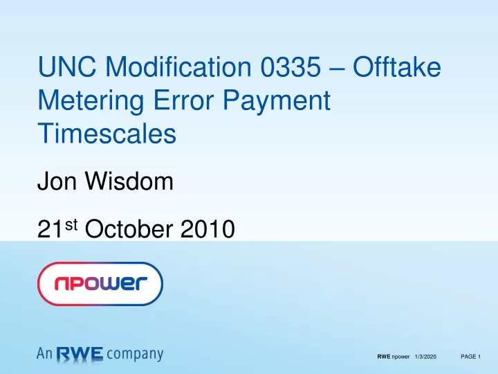 unc modification 0335 offtake metering error payment timescales