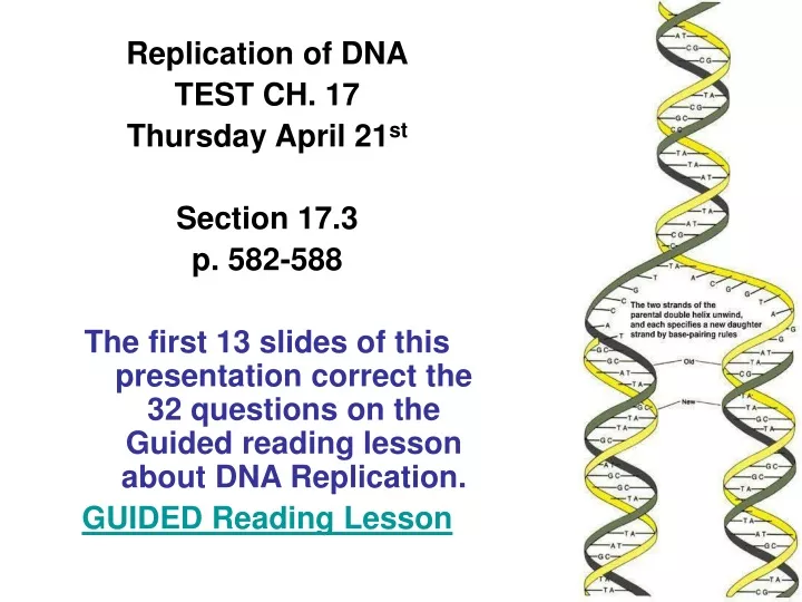 replication of dna test ch 17 thursday april
