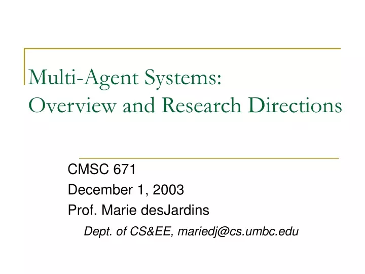 multi agent systems overview and research directions