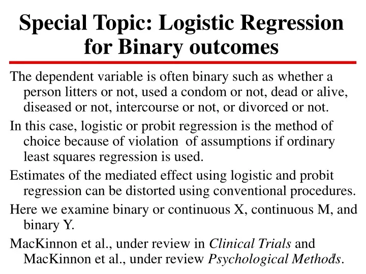 special topic logistic regression for binary outcomes
