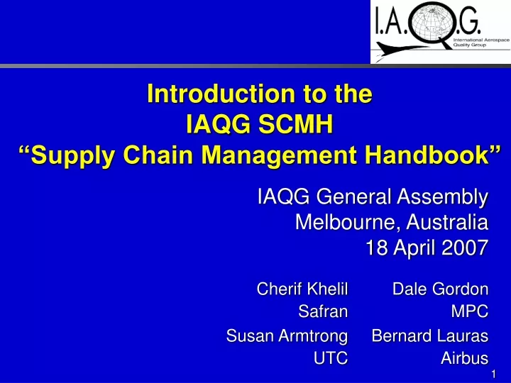 introduction to the iaqg scmh supply chain management handbook