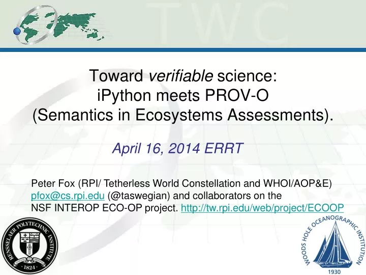 toward verifiable science ipython meets prov o semantics in ecosystems assessments