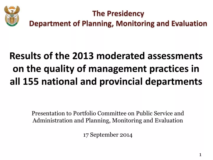 the presidency department of planning monitoring and evaluation