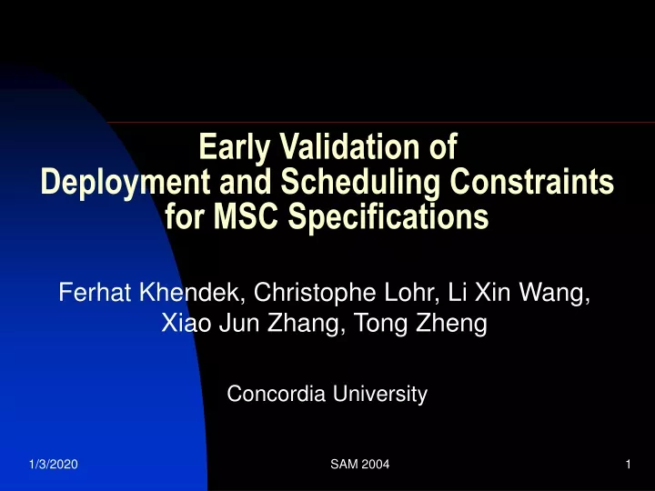 early validation of deployment and scheduling constraints for msc specifications