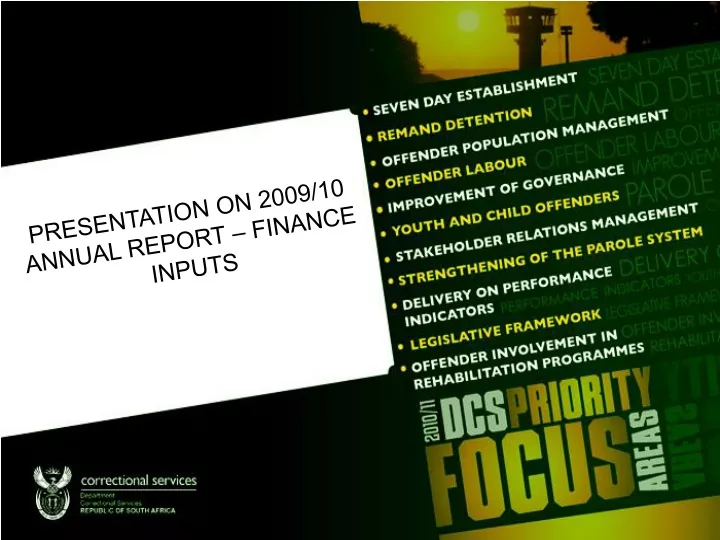 presentation on 2009 10 annual report finance