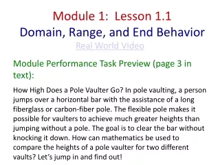Module 1:  Lesson 1.1 Domain, Range, and End Behavior