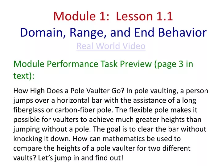 module 1 lesson 1 1 domain range and end behavior
