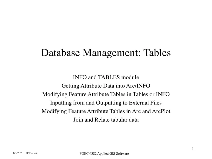 database management tables