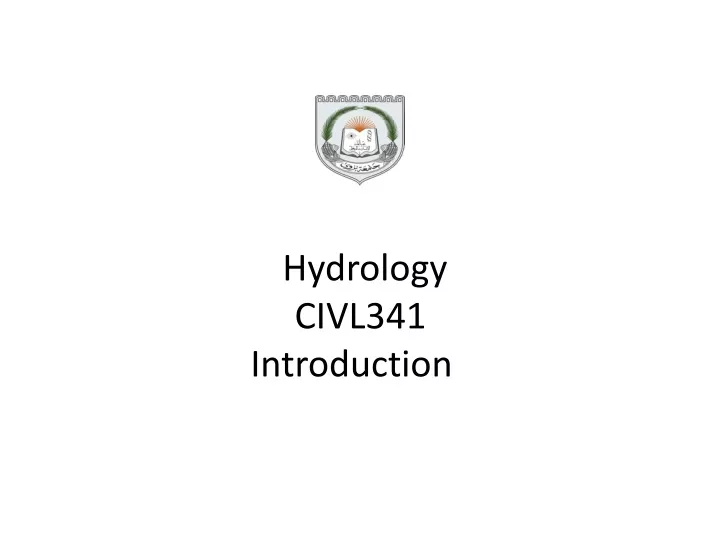 hydrology civl341 introduction