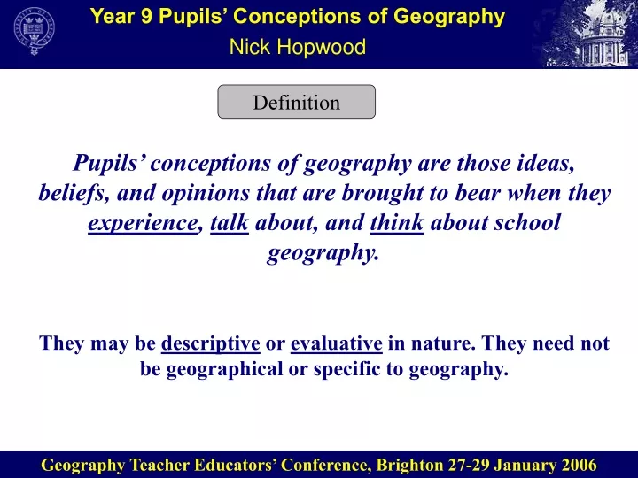 year 9 pupils conceptions of geography nick