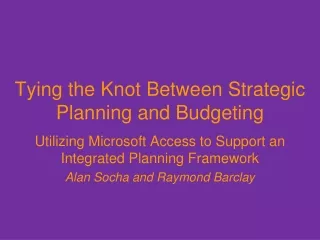 Tying the Knot Between Strategic Planning and Budgeting