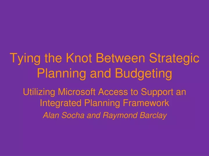 tying the knot between strategic planning and budgeting