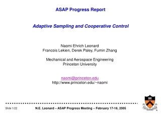 ASAP Progress Report Adaptive Sampling and Cooperative Control