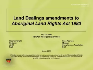 Land Dealings amendments to  Aboriginal Land Rights Act 1983