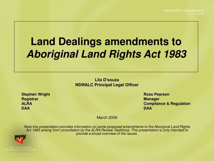 land dealings amendments to aboriginal land rights act 1983