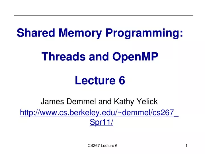 shared memory programming threads and openmp lecture 6