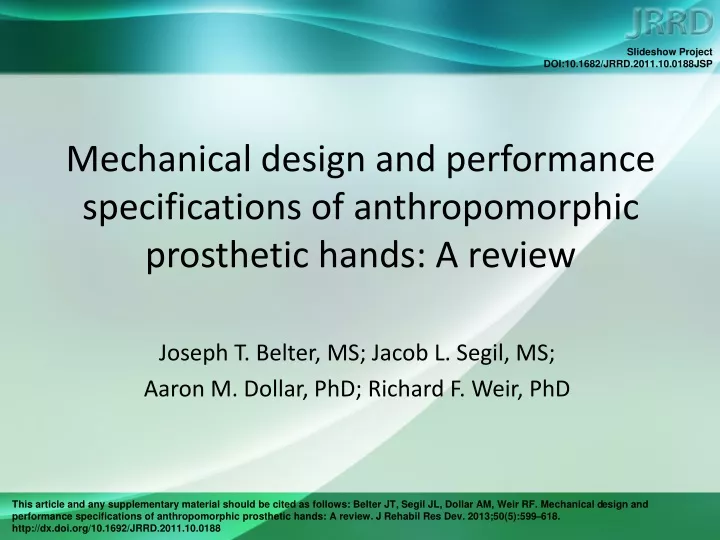 mechanical design and performance specifications of anthropomorphic prosthetic hands a review