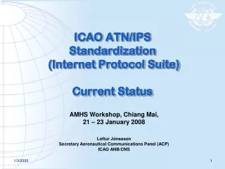 ICAO ATN/IPS Standardization  (Internet Protocol Suite) Current Status