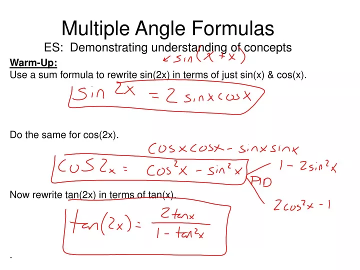 multiple angle formulas es demonstrating understanding of concepts