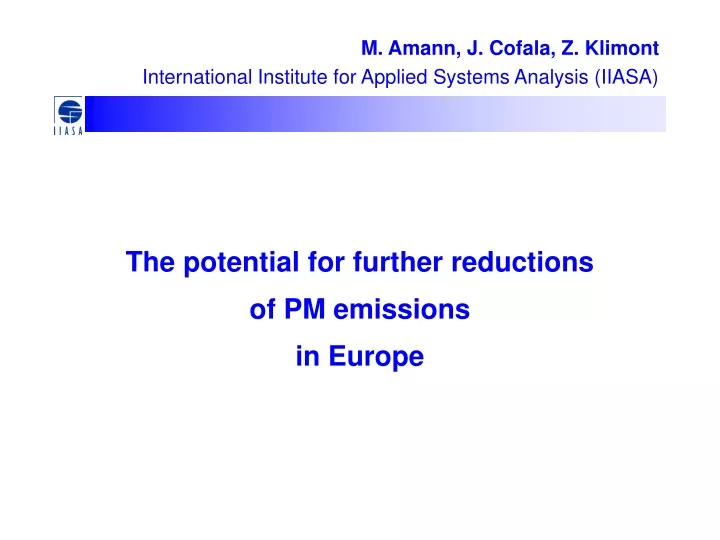 the potential for further reductions of pm emissions in europe