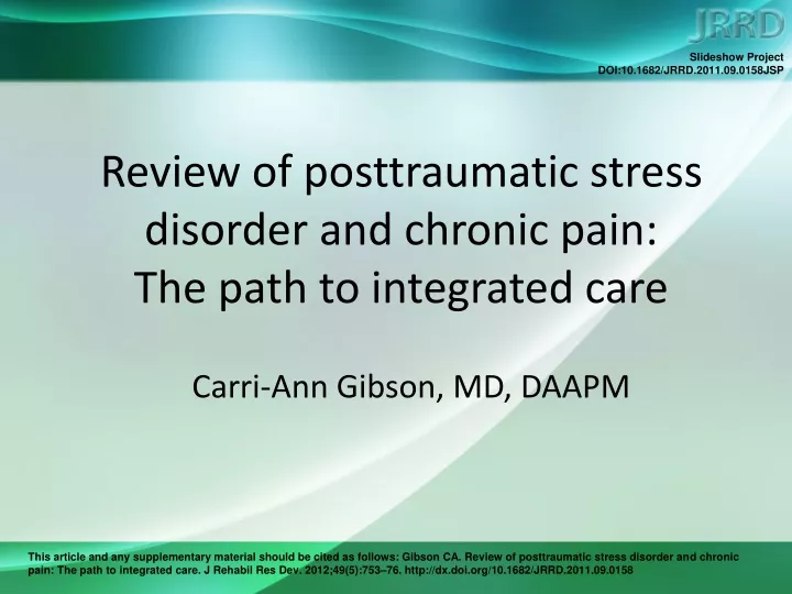review of posttraumatic stress disorder and chronic pain the path to integrated care
