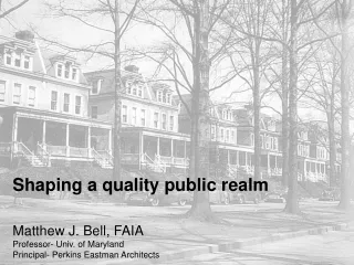 Shaping a quality public realm Matthew J. Bell, FAIA Professor- Univ. of Maryland