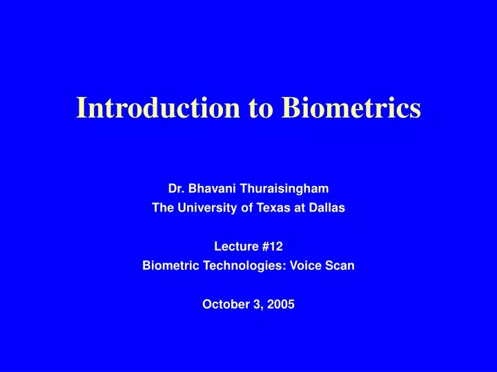 introduction to biometrics