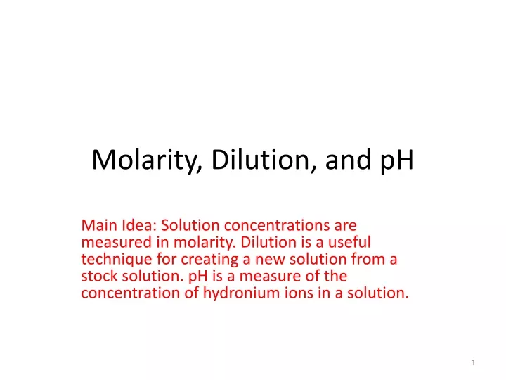 molarity dilution and ph