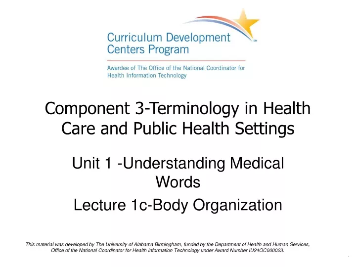 component 3 terminology in health care and public health settings