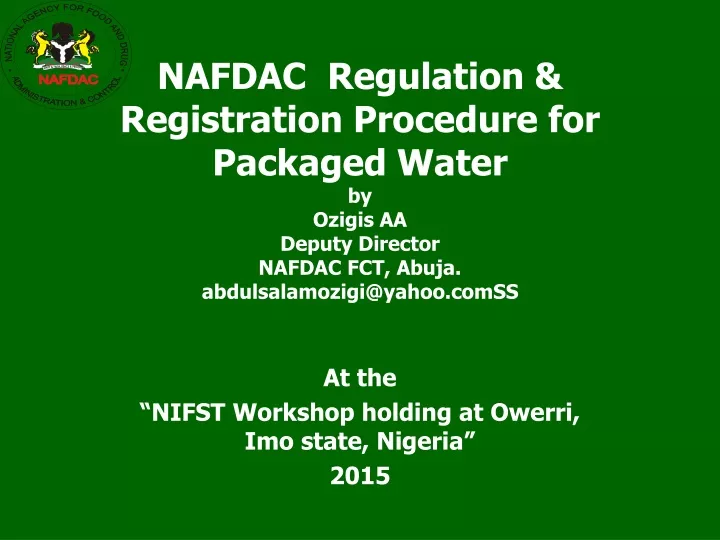 at the nifst workshop holding at owerri imo state nigeria 2015
